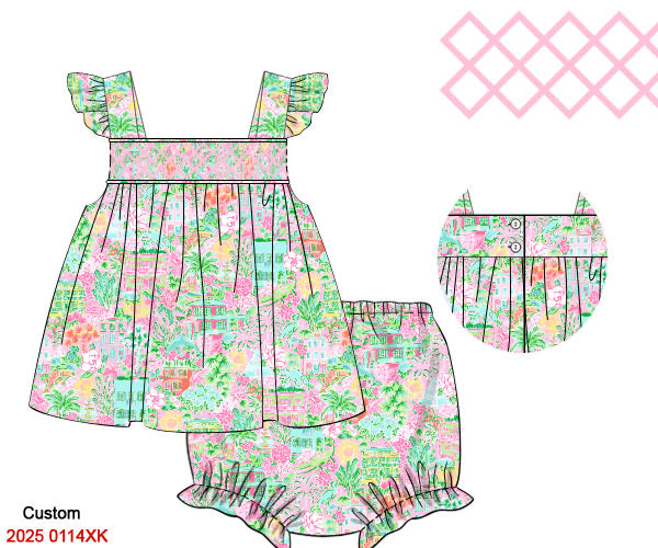 Palm Paradise Smocked Diaper Set