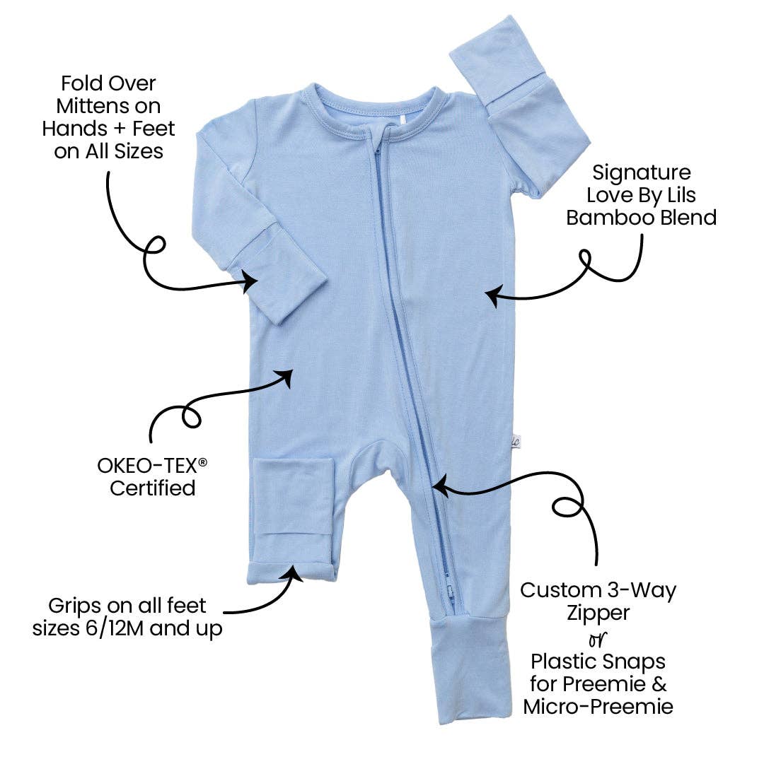 Laree + Co. - Lillian Trisomy 18 Blue Bamboo Convertible Footie (Restock): 0_3M