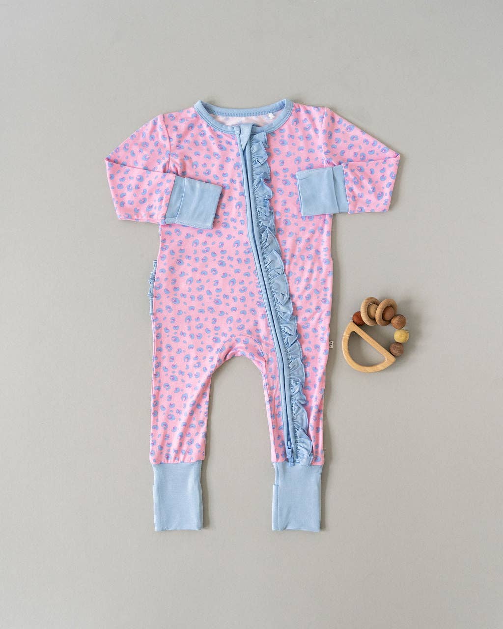 Laree + Co. - Lillian Leopard Bamboo Ruffle Convertible Footie (Restock): 9_12M