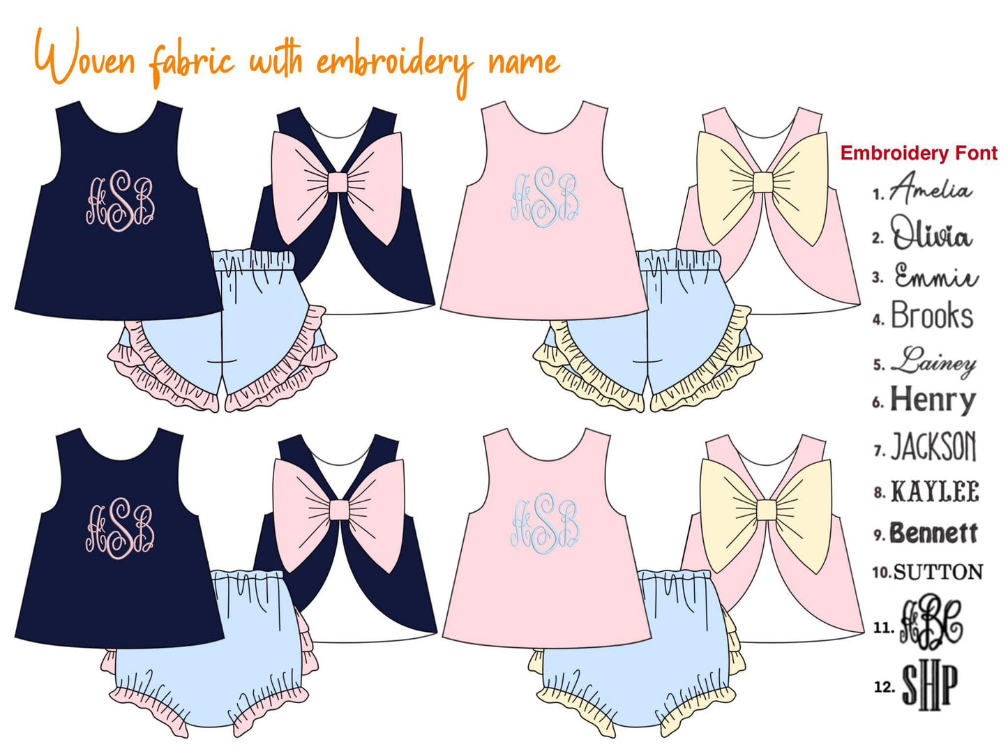 Embroidered Ruffle Short Set/ Bummies