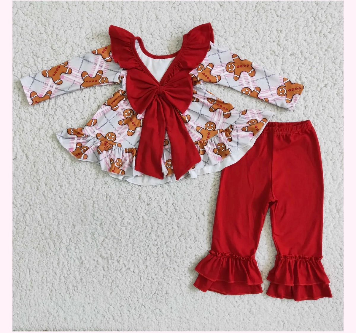 Gingerbread Bow Back Ruffle Pant Set