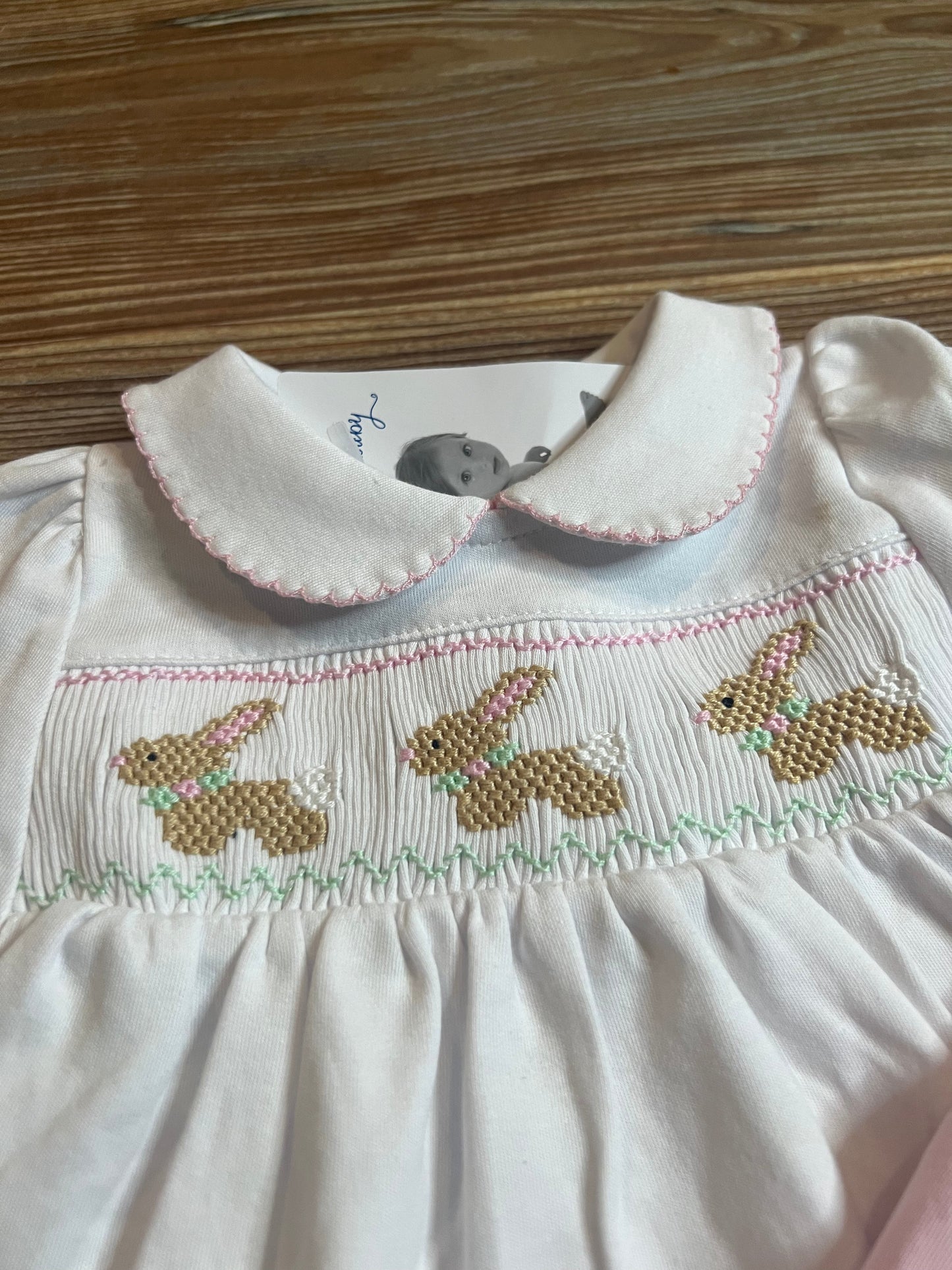 Hop Little Bunnies Smocked Peter Pan Collar Bummie Set