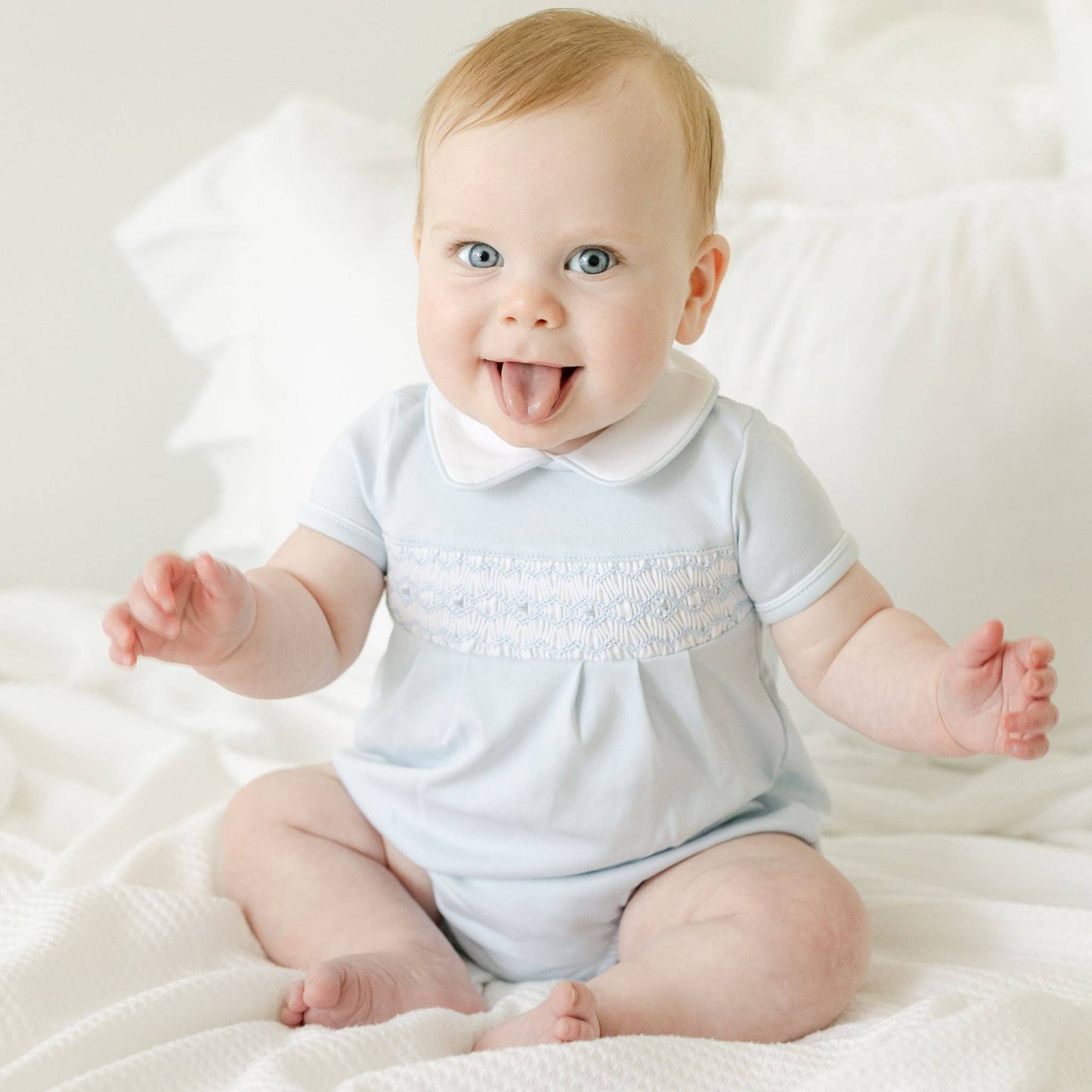Magnolia Baby - Hudson Smocked Bubble - Light Blue: 6 Months