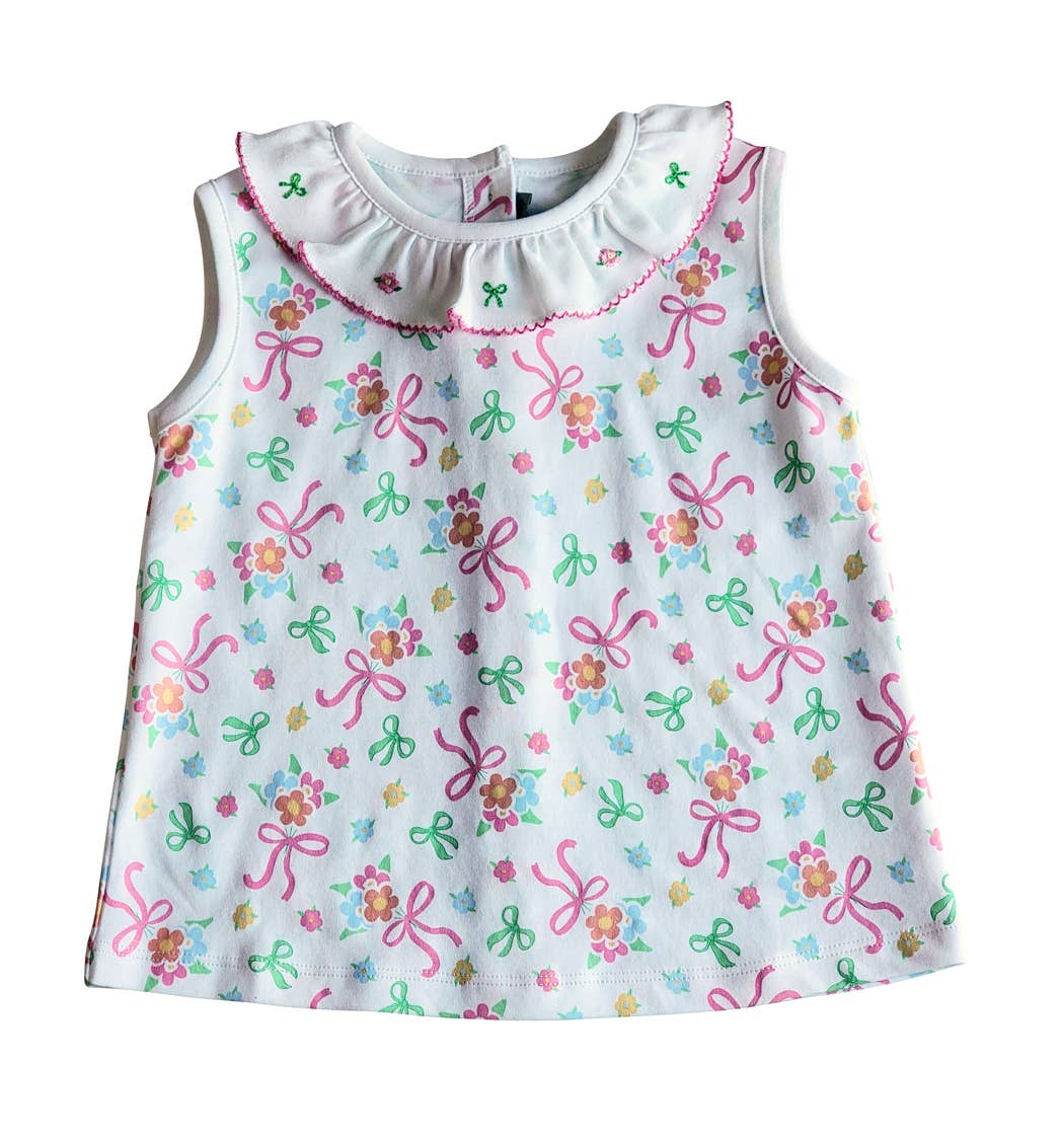 Conjunto Niña Camisa & Short Lazos & Flores Algodón Pima