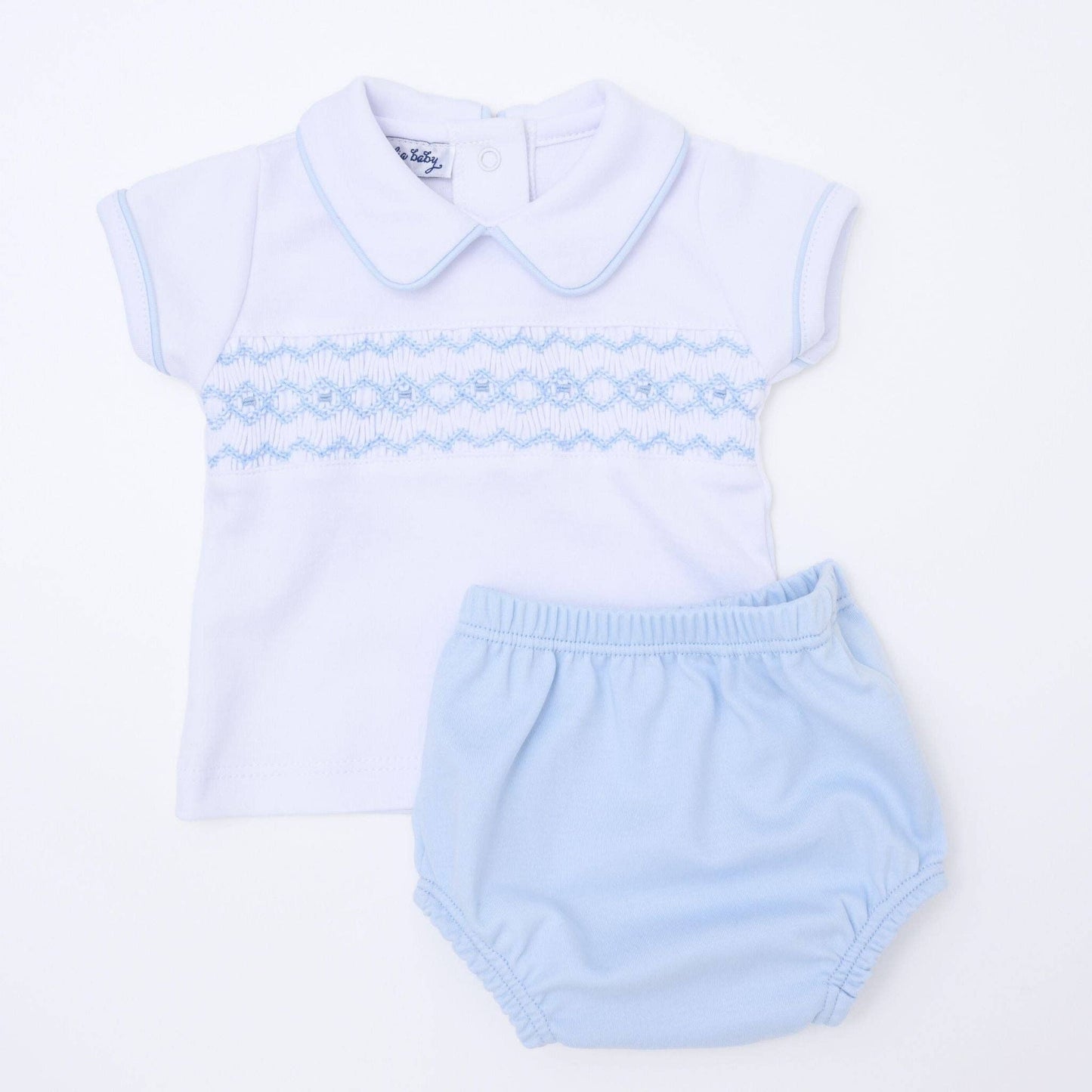 Magnolia Baby - Hudson Smocked Diaper Cover Set - Light Blue: 3 Months