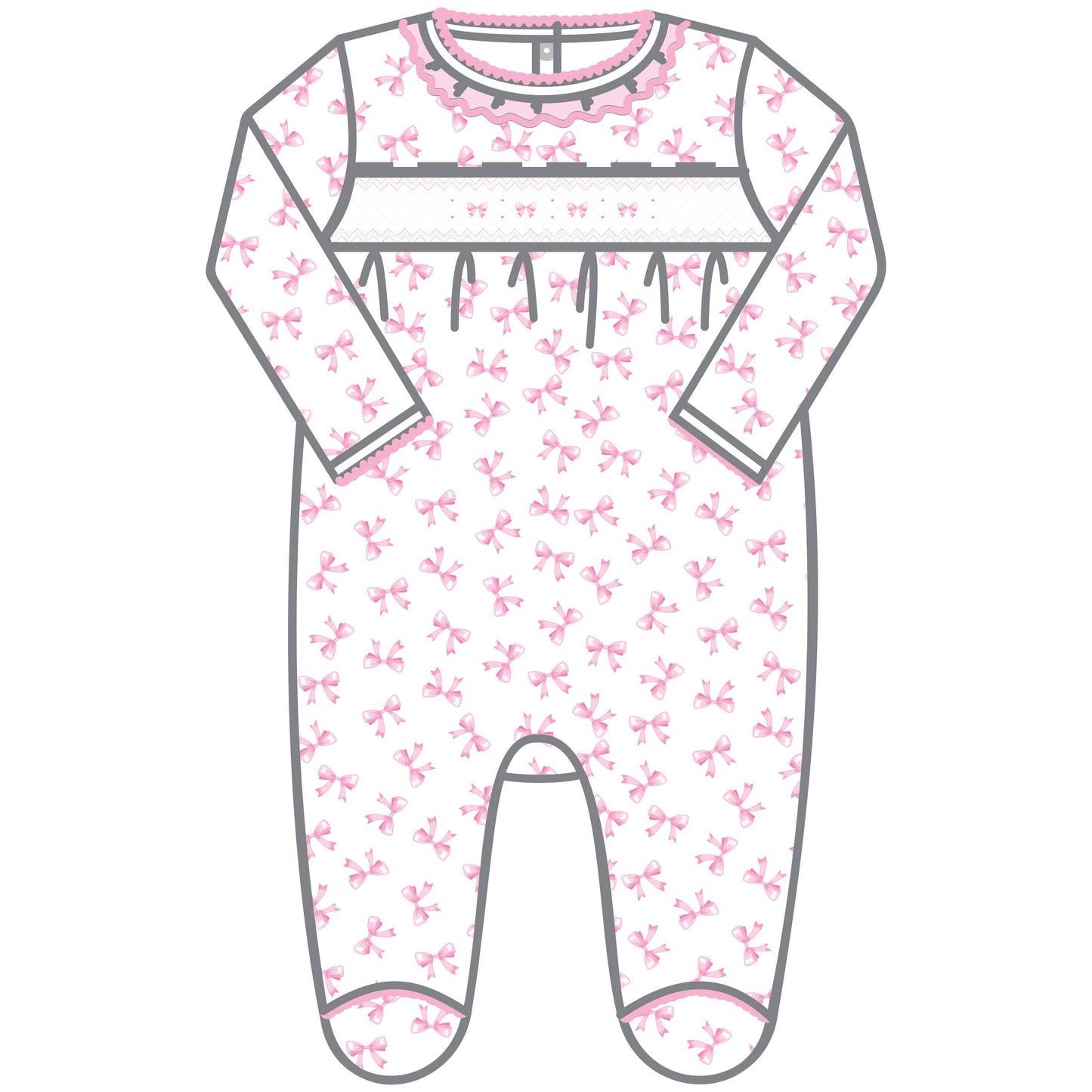 Magnolia Baby - Baby Bows Smocked Ruffle Footie: Pink / NB
