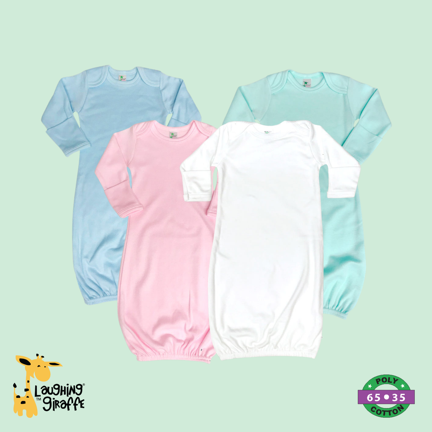 Laughing Giraffe - Baby Sleeping Gown Fold Over Mittens | Open Sizing: Oatmeal / 0-3 months
