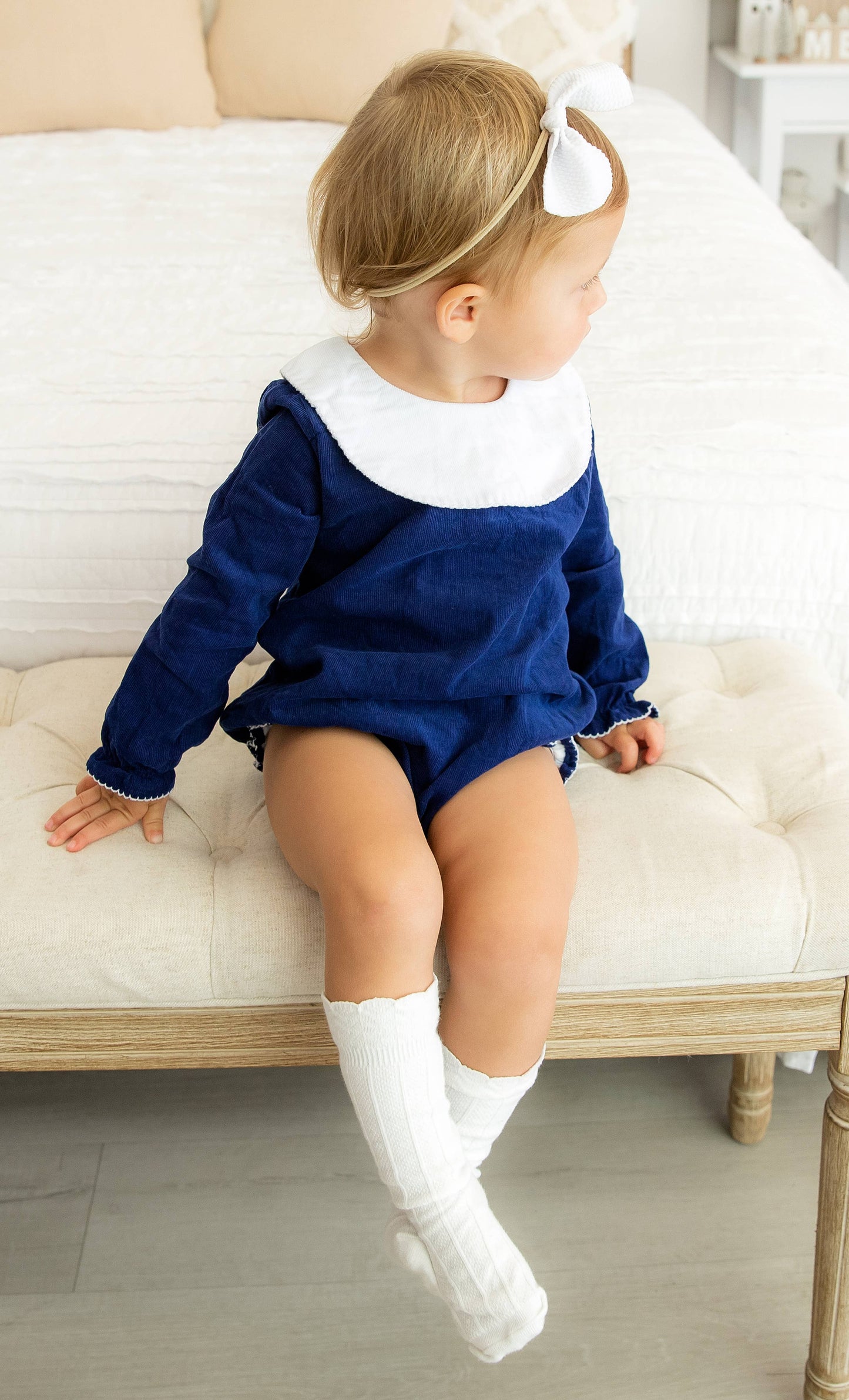 Love That Cotton - LONG Sleeve Bishop Bubble - NAVY CORDUROY: 18 month