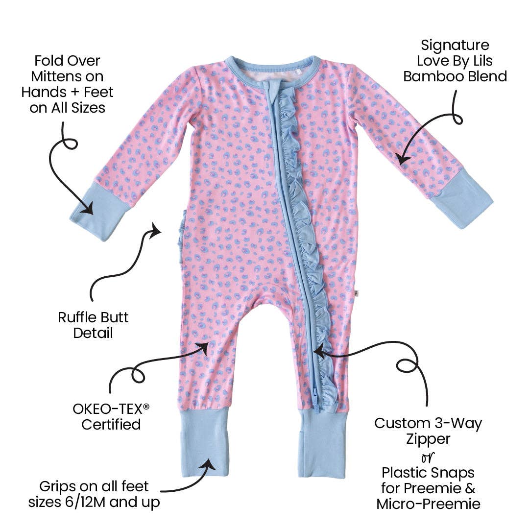 Laree + Co. - Lillian Leopard Bamboo Ruffle Convertible Footie (Restock): 9_12M
