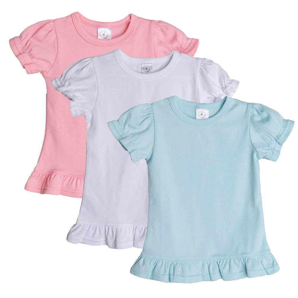 SK Blanks - Short Sleeve Ruffle Shirt: White / 18m