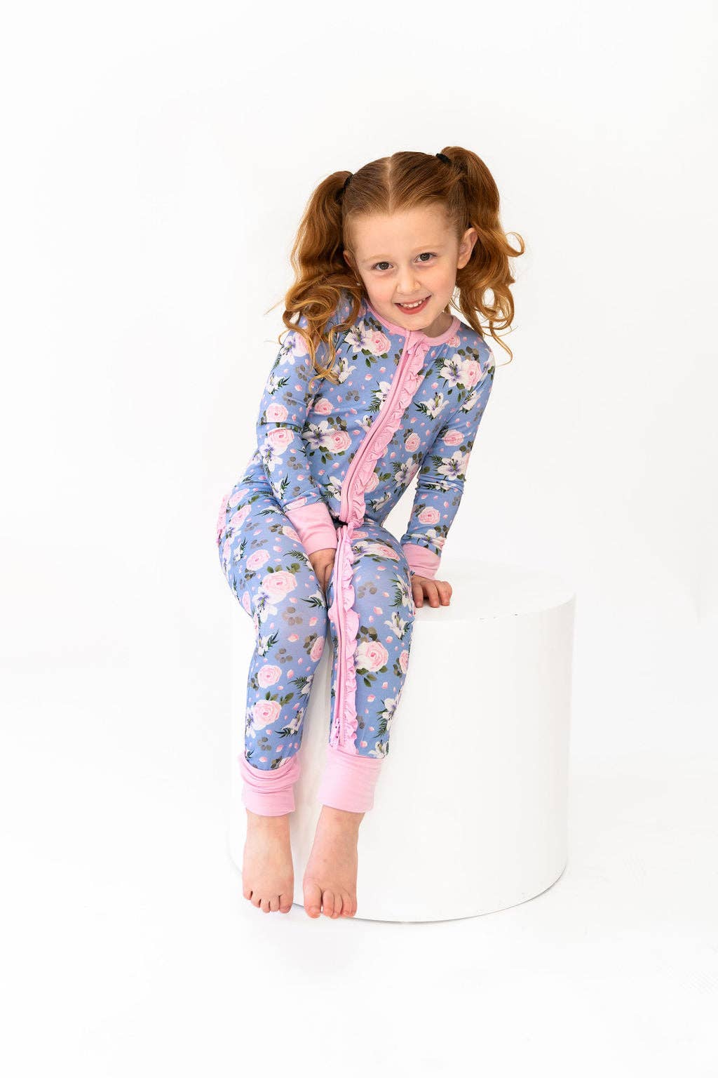 Laree + Co. - Lillian Floral Bamboo Ruffle Convertible Footie (Restock): NB