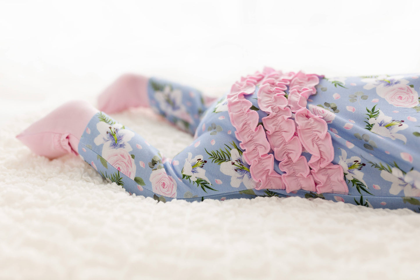 Laree + Co. - Lillian Floral Bamboo Ruffle Convertible Footie (Restock): NB