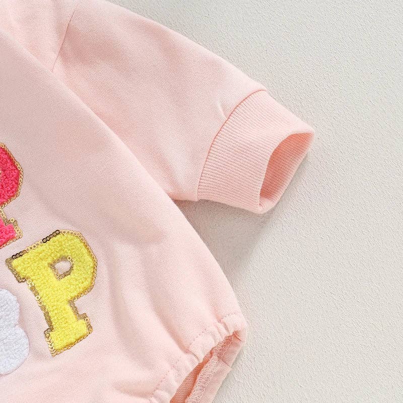 Sparkledots - Infant Girl's Easter Deluxe Onesie Romper - Hip Hop - Chenille Fuzzy Letters: As the photo show / 80