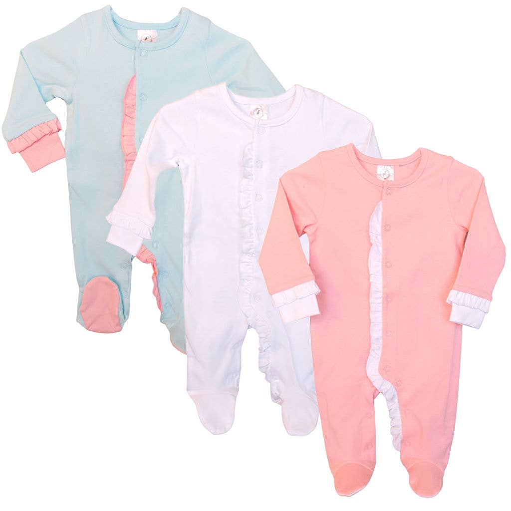 SK Blanks - Ruffle Footie: Lavender w/White Ruffle / 0-3M
