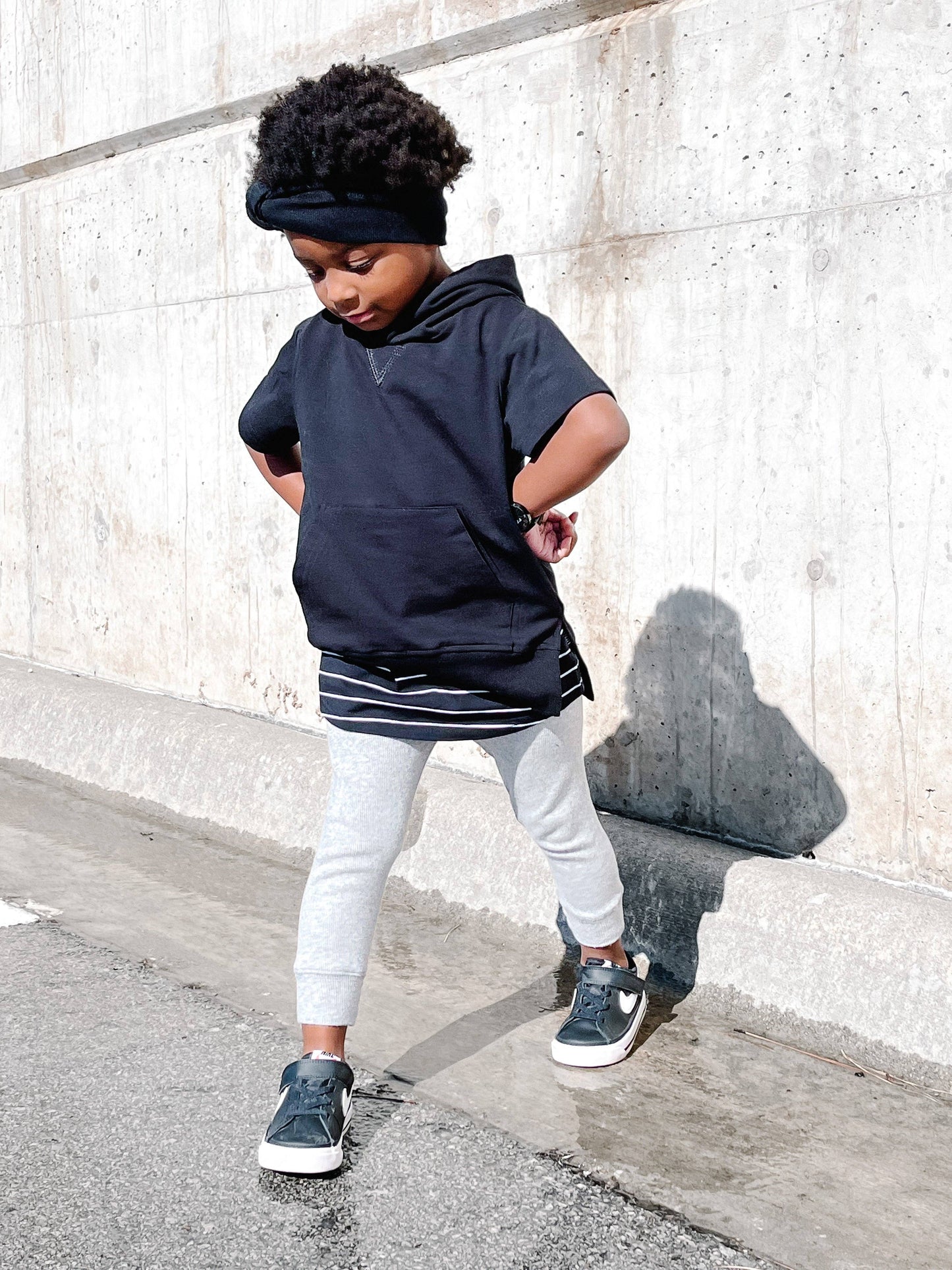 Little Bipsy - Short Sleeve Hoodie - Black: 7Y