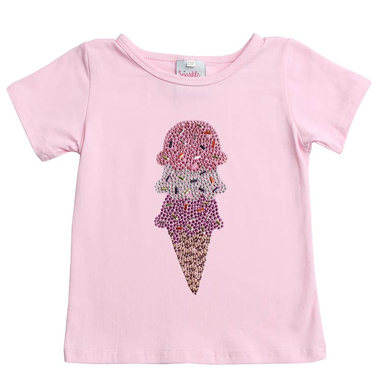 Sparkle Sisters by Couture Clips - Studded Ice Cream Short Sleeve Tee: White / 8