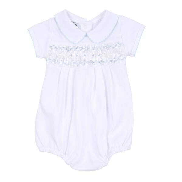 Magnolia Baby - Lindsay and Luke Smocked Collared Bubble - Blue: 6 Months