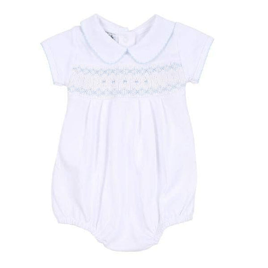 Magnolia Baby - Lindsay and Luke Smocked Collared Bubble - Blue: 24 Months