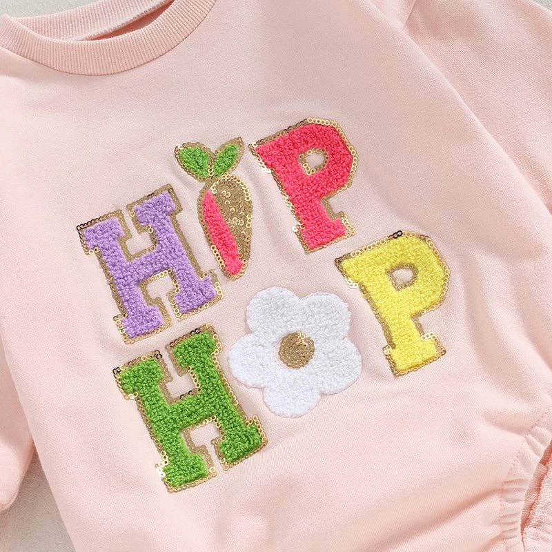 Sparkledots - Infant Girl's Easter Deluxe Onesie Romper - Hip Hop - Chenille Fuzzy Letters: As the photo show / 80