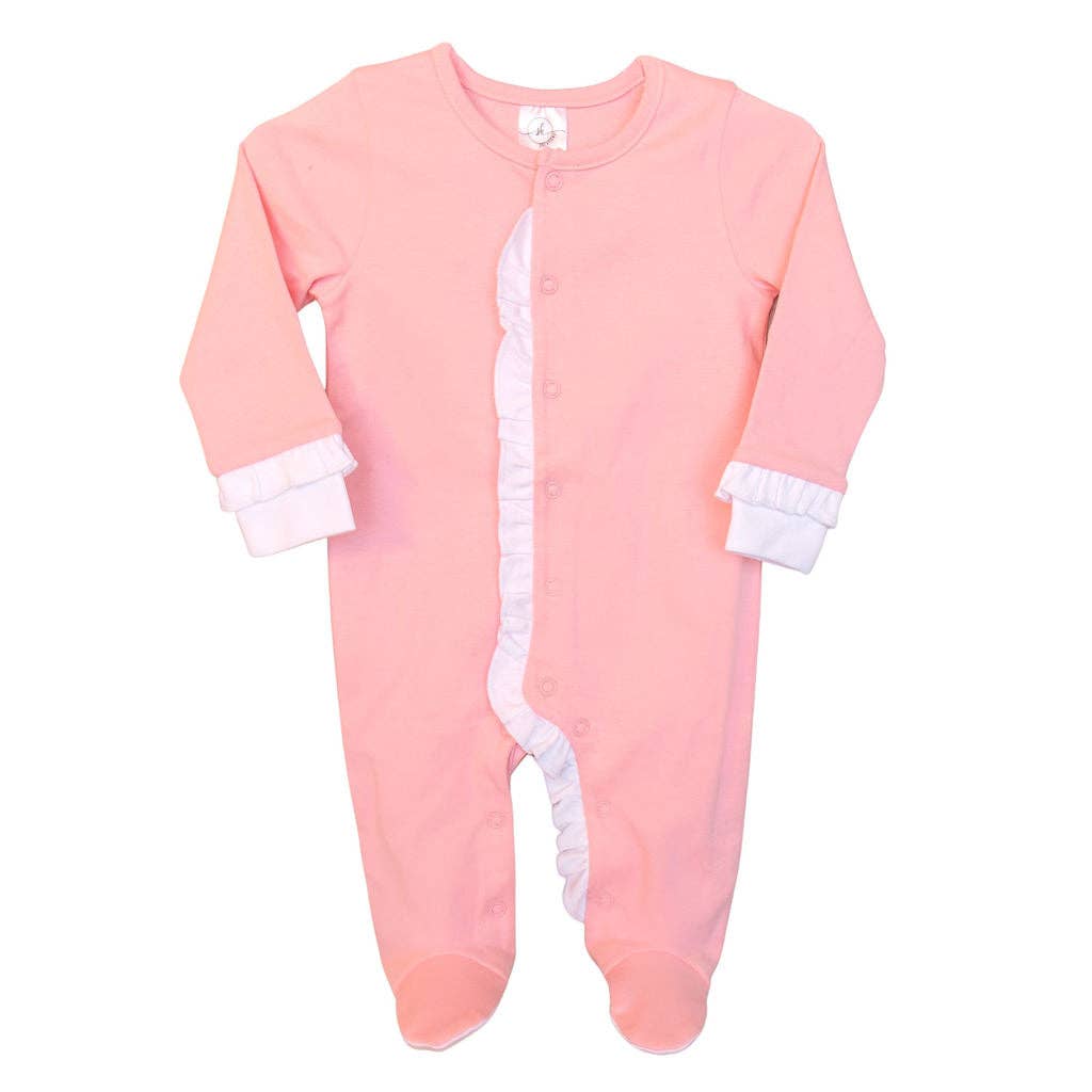 SK Blanks - Ruffle Footie: Pink w/White Ruffle / 0-3M