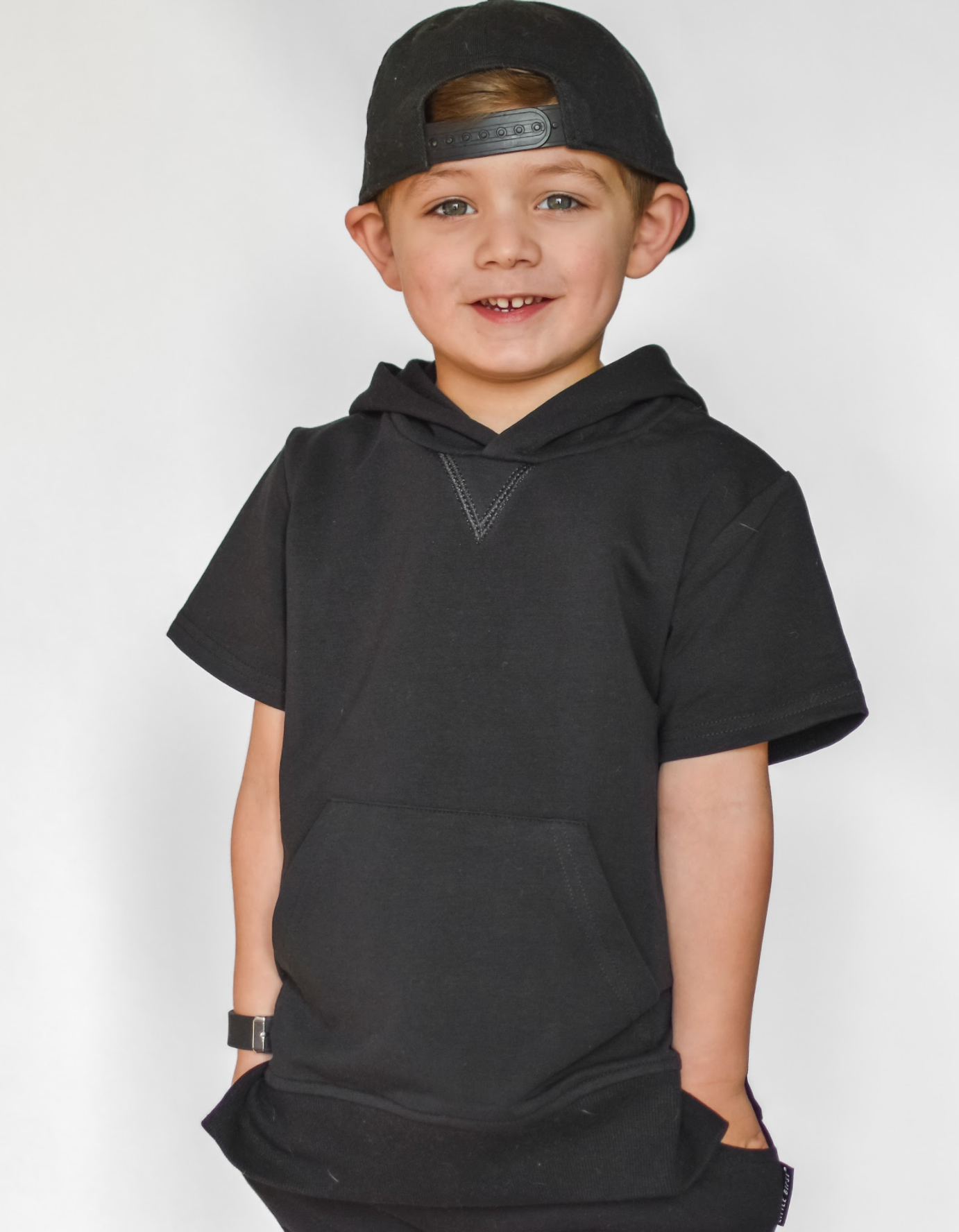 Little Bipsy - Short Sleeve Hoodie - Black: 7Y