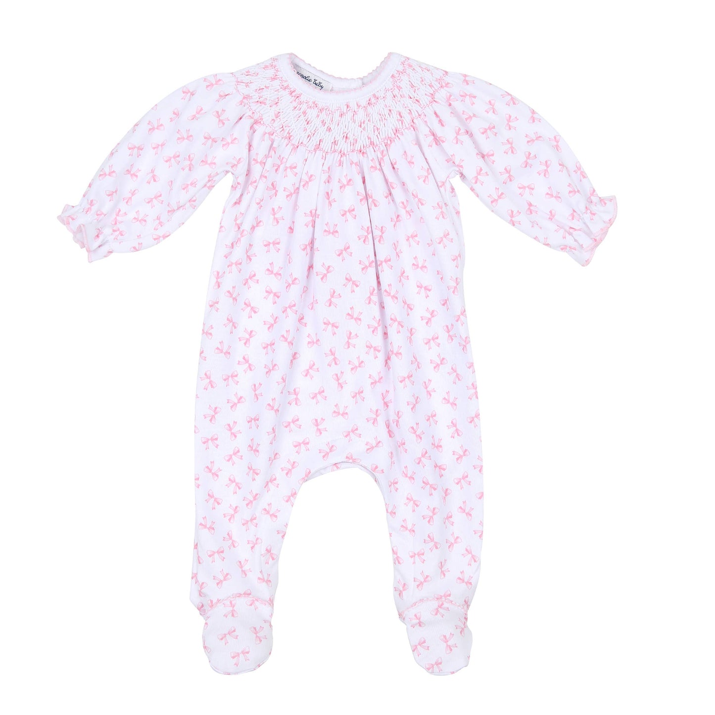 Magnolia Baby - Baby Bows Bishop Footie: Pink / 3M/SM