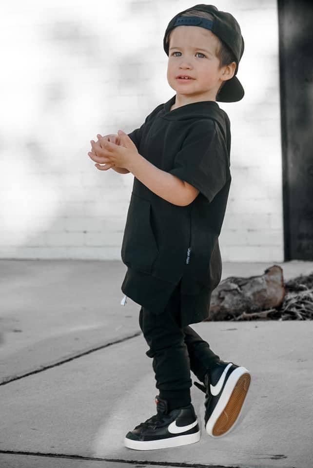 Little Bipsy - Short Sleeve Hoodie - Black: 7Y