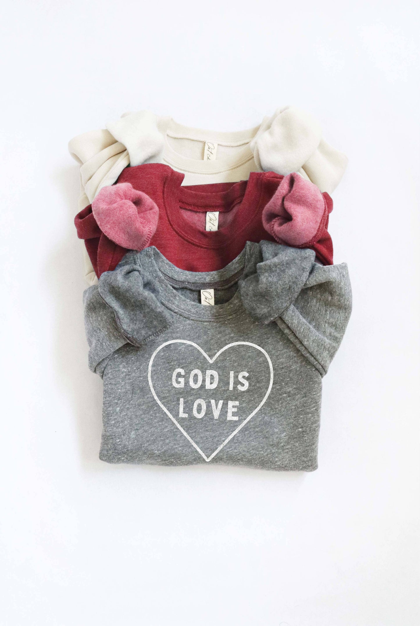 OAT COLLECTIVE - GOD IS LOVE Toddler Unisex Graphic Sweatshirt: HEATHER DUST / 3T