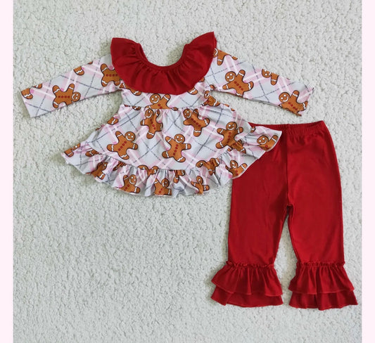 Gingerbread Bow Back Ruffle Pant Set