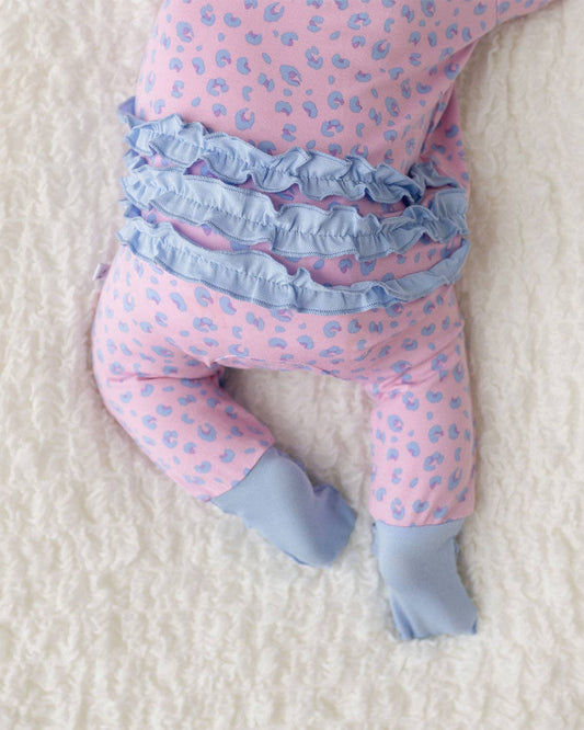 Laree + Co. - Lillian Leopard Bamboo Ruffle Convertible Footie (Restock): 9_12M