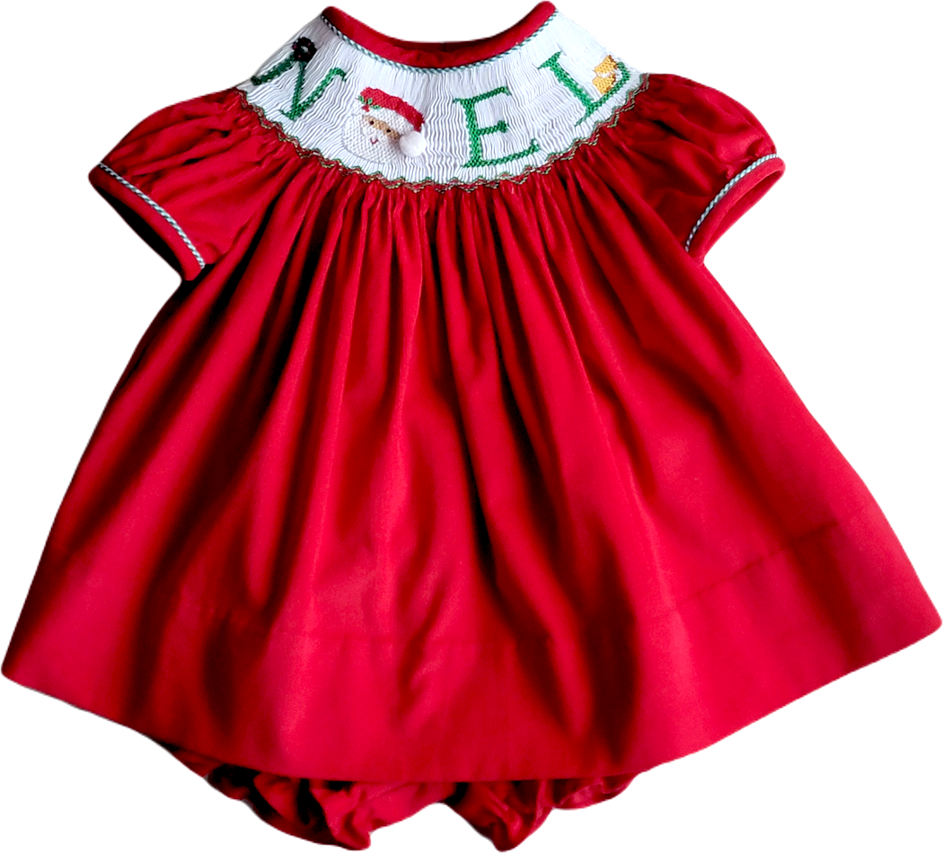 Marco and Lizzy - Christmas Noel Girl's hand Smocked Red bishop: 12m