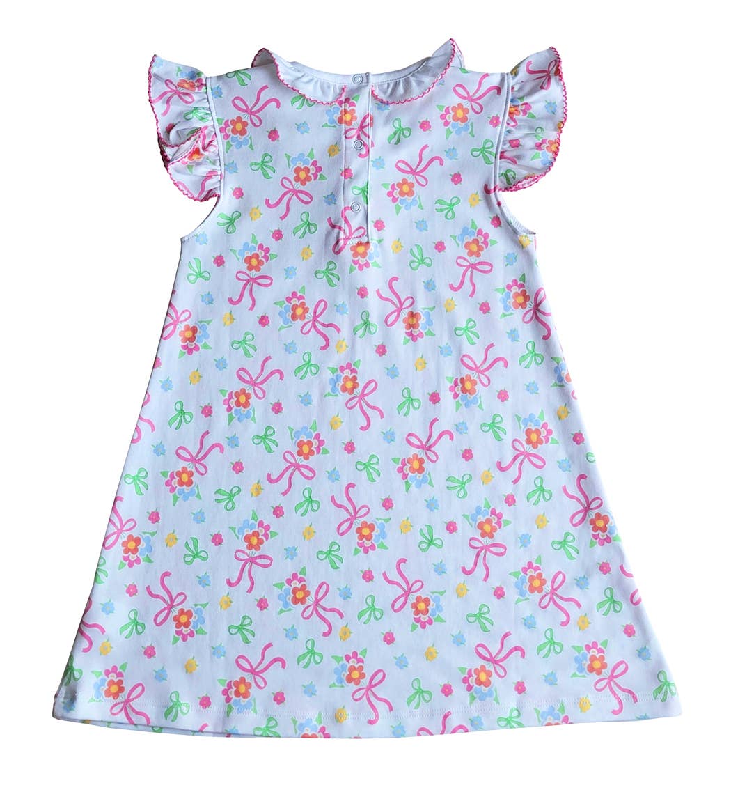 Vestido Niña Lazos &amp; Flores Corte A Algodón Pima