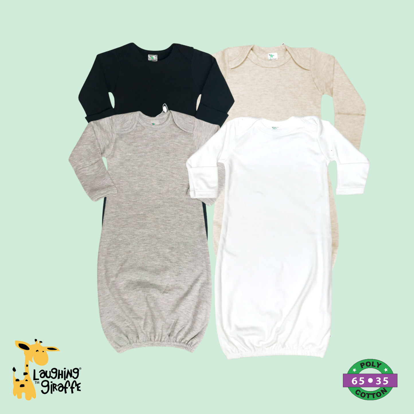 Laughing Giraffe - Baby Sleeping Gown  Fold Over Mittens | Open Sizing: Heather Gray / 0-3 months