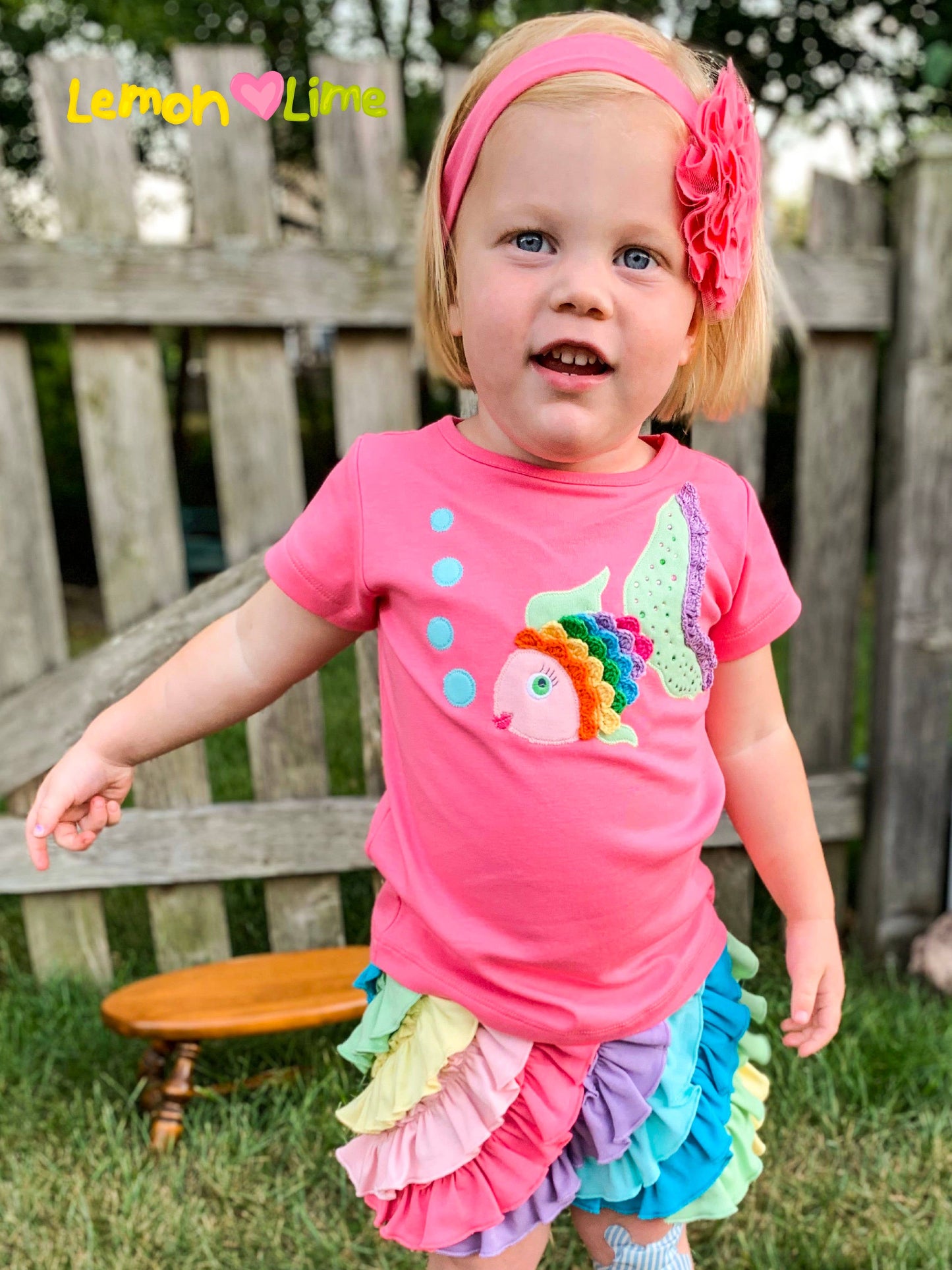 Lemon Loves Lime Boutique - GIRL-Rainbow Fish Tee: 6YR