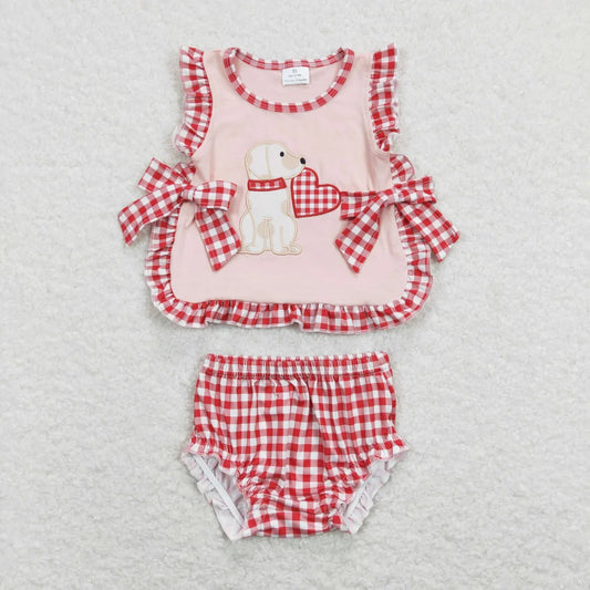 Valentine Dog Pink Gingham Bummie Set