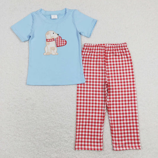 Red Gingham Valentine Dog Set- Blue