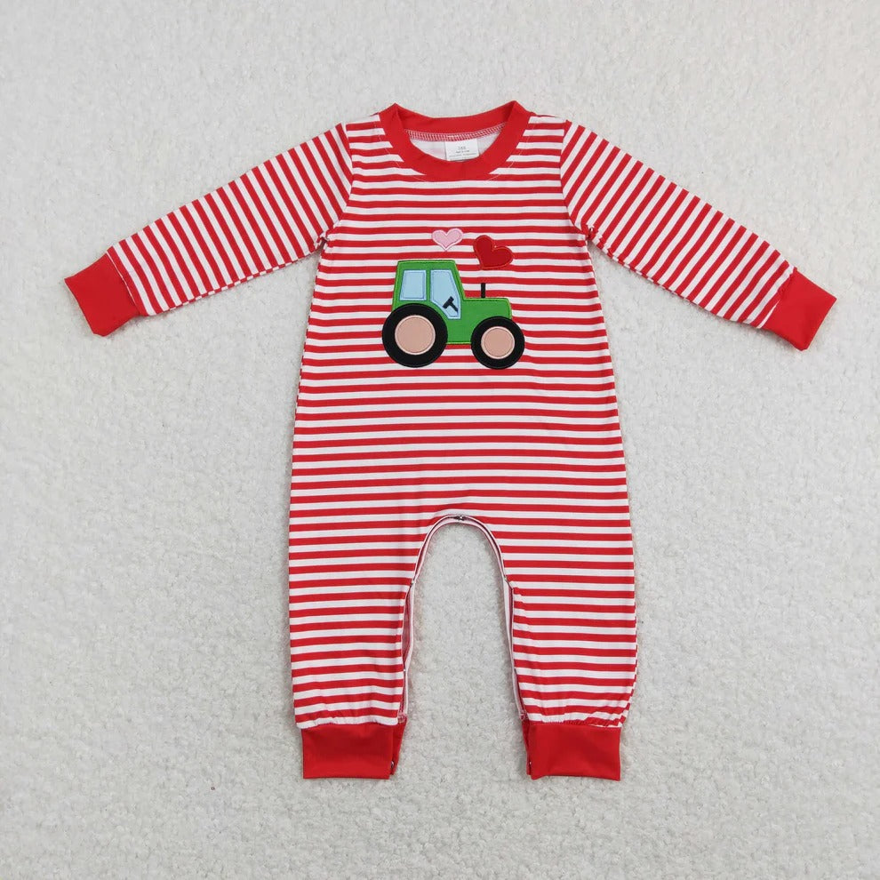 Tractor Love Striped Romper