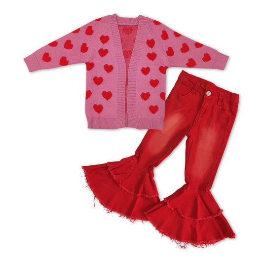 Heart Sweater and Red Flare Set