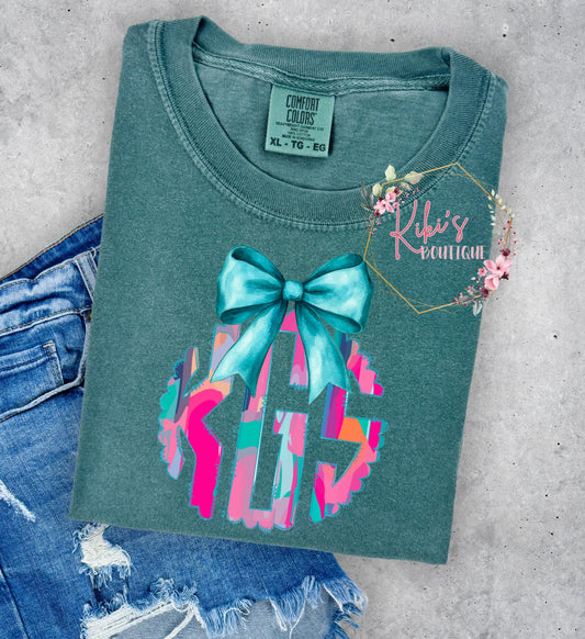 Custom Teal Bow Monogram