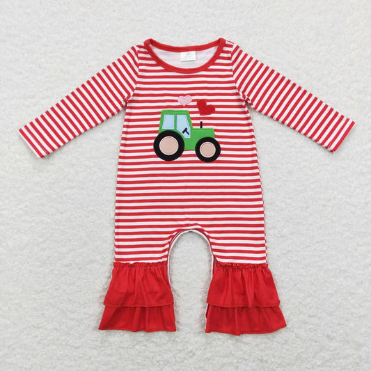 Tractor Love Pink Ruffle Romper