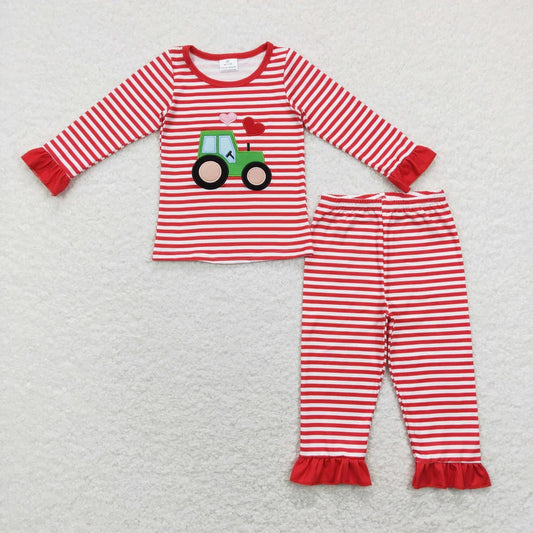 Tractor Love Striped Ruffle Set