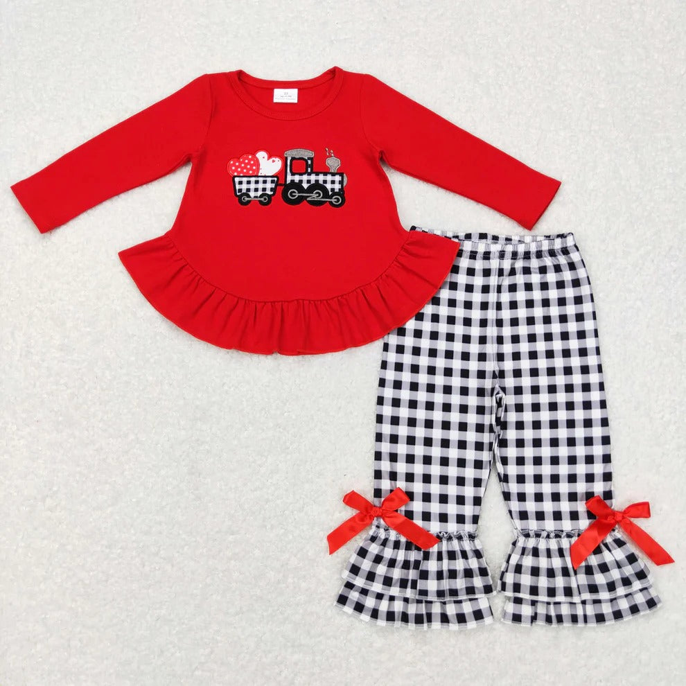 Valentine Gingham Ruffle Train with Bows