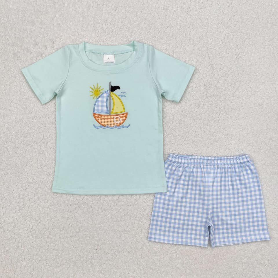 Embroidered Sailboat Short Set