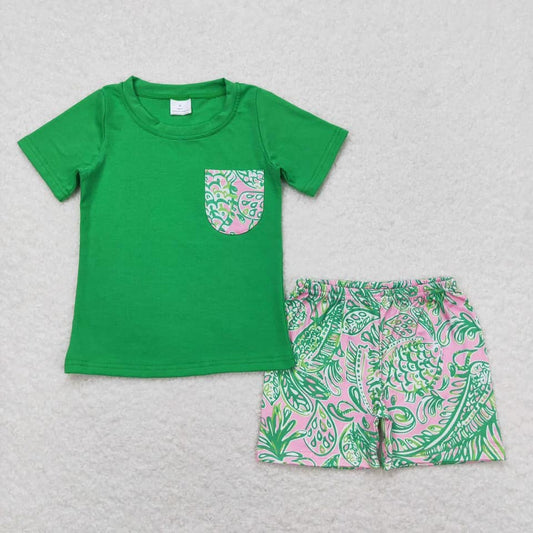 Pink and Green Tropical Short Set