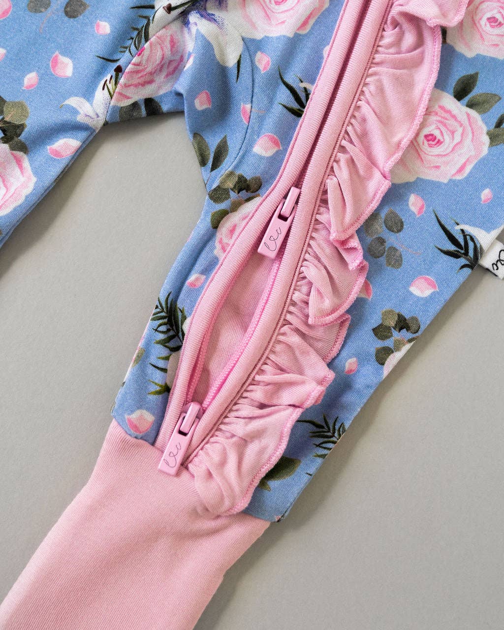 Laree + Co. - Lillian Floral Bamboo Ruffle Convertible Footie (Restock): NB