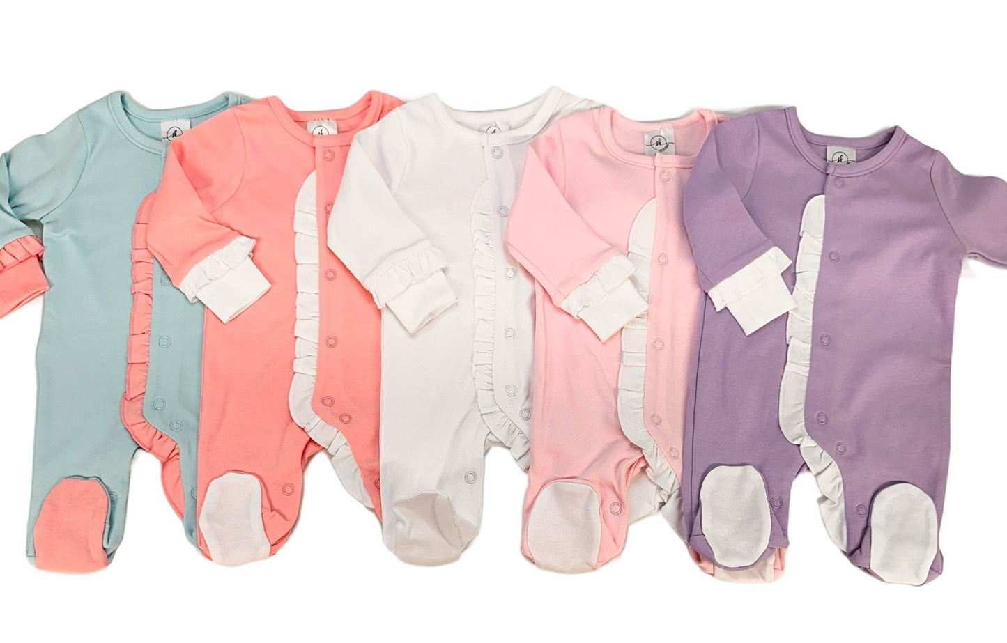 SK Blanks - Ruffle Footie: Pink w/White Ruffle / Newborn