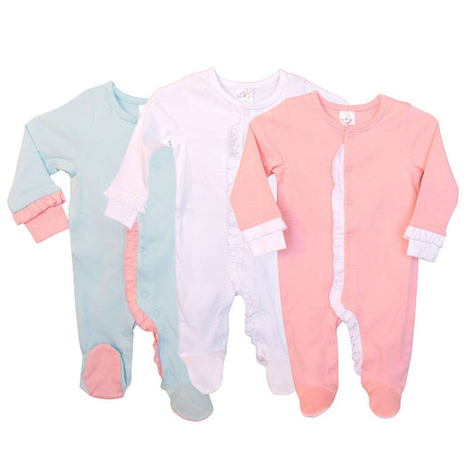 SK Blanks - Ruffle Footie: Mint w/Pink Ruffle / Preemie