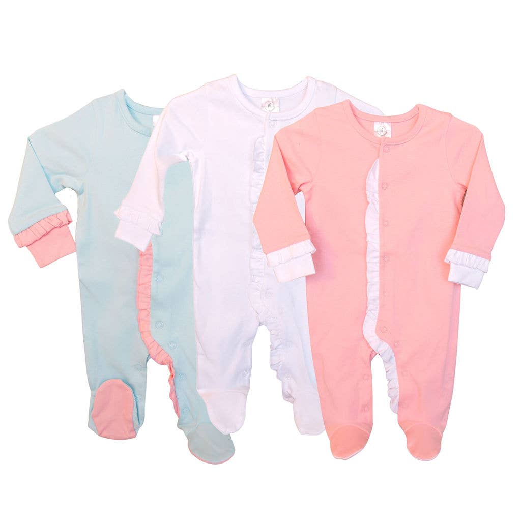 SK Blanks - Ruffle Footie: Lavender w/White Ruffle / 0-3M