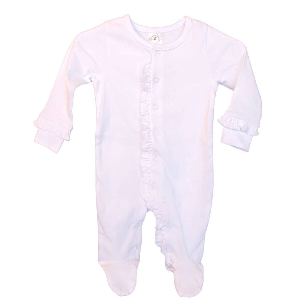 SK Blanks - Ruffle Footie: Pink w/White Ruffle / 0-3M