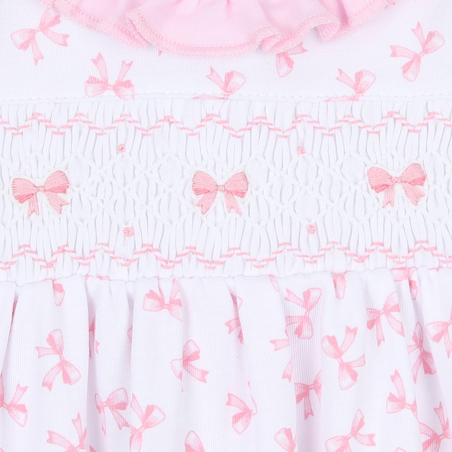 Magnolia Baby - Baby Bows Smocked Ruffle Long Pajamas: Pink / 4T